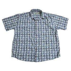 Vintage Summa Silk Shirt Men's XL Geometric Blue Black Hawaiian Tropical Tiki